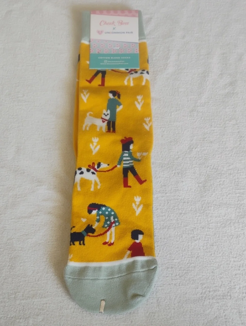 Cheeky Barn Uncommon Pair Men's Yellow Novelty Socks - Dog Walk Pattern